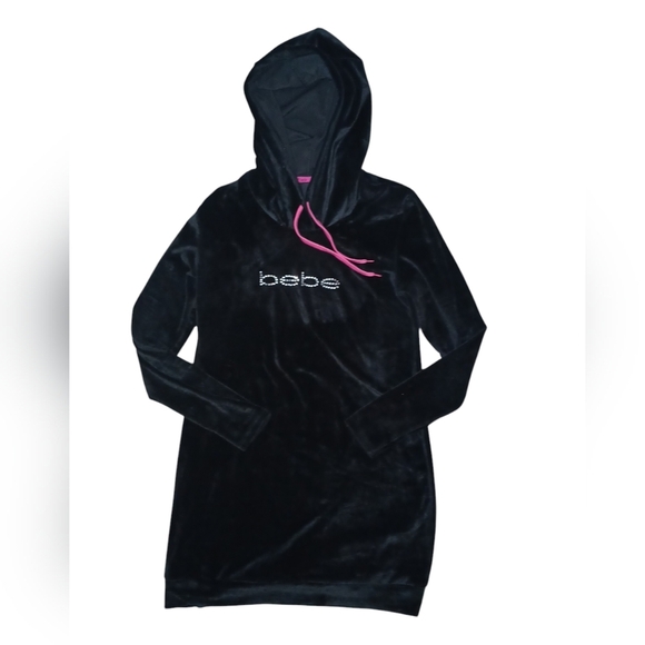 Bebe Black Hooded Sleepwear Dress with Pink Accents size medium Y2K vibes - Picture 2 of 4